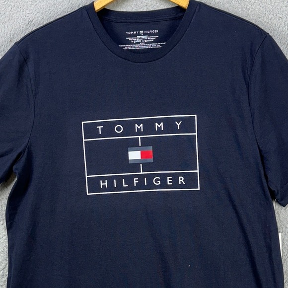 Tommy Hilfiger Mens T-Shirt Medium Navy Stretch Short Sleeve Tee Casual Logo NEW